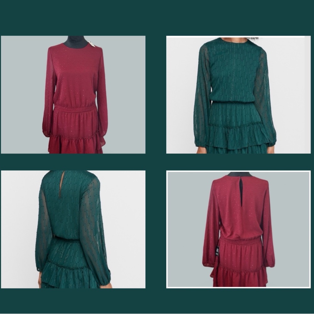NWT - Express Burgundy Smocked Waist Tiered Dress - Picture 9 of 9